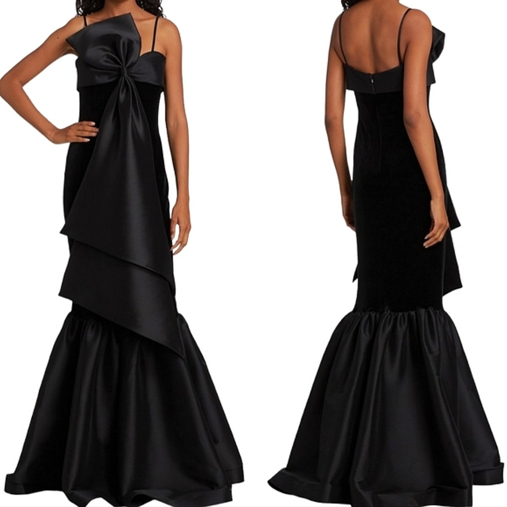 Badgley Mischka Black Dramatic Bow Strapless Mermaid Gown